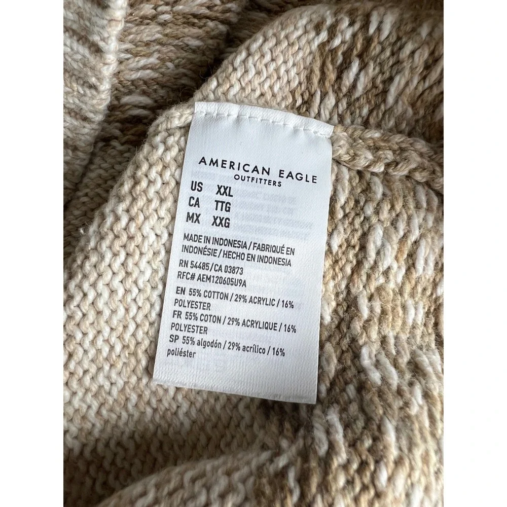 American Eagle Men XXL Fair Isle Crewneck Sweater Beige Tan Knit Pullover